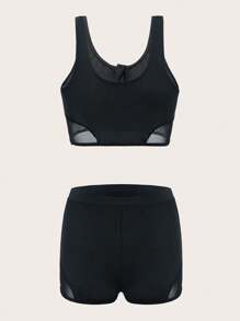 网眼撞色比基尼套装 夏日海滩 - 黑色 - 查看 5