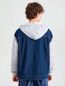 SHEIN Áo khoác denim thường ngày chắp vá cho bé trai tuổi teen - Nhiều màu - Xem 2