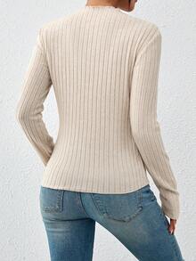 SHEIN Unity Solid Color Long Sleeve T-shirt - Apricot - View 2