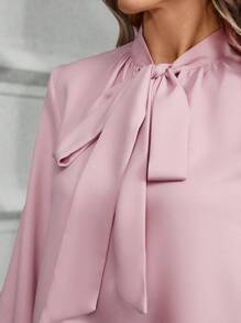SHEIN Clasi Blusa con mangas farol y bajo asimétrico para mujer - Rosa - Ver 6