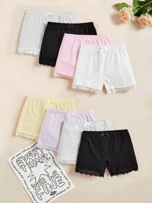 SHEIN Vintaside Kids Young Girl Basic And Comfortable Underwear, 8 Pieces Set Of Square Shorts In Neutral Colors