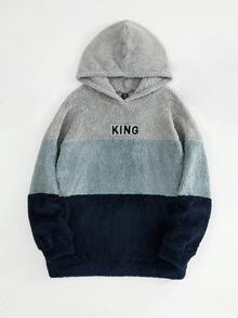 SHEIN EZwear 大码女式撞色双面刺绣卫衣，带保暖内衬 - 彩色 - 查看 3