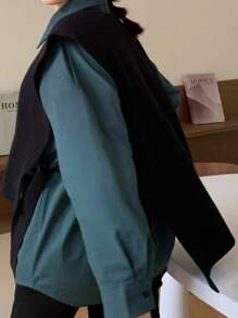 Flirla Plus Solid Tie Side Knit Vest - Black - View 4