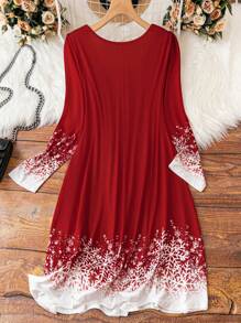 Calvaya 大碼聖誕圖案T恤洋裝 - 紅色 - 查看 2