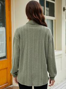 EMERY ROSE 休闲宽松长袖纯色开衫 - 綠色 - 查看 2