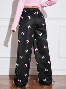SHEIN EZwear Women's Bow Print Drawstring Trousers