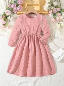 SHEIN 小女孩粉色襯裙燈籠袖裙子 - 粉色 - 查看 1