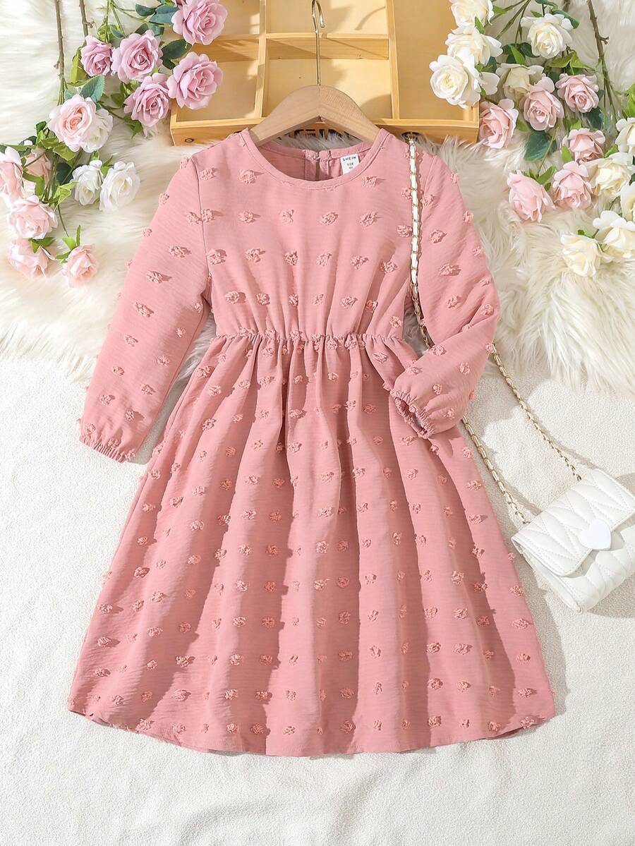 SHEIN 小女孩粉色襯裙燈籠袖裙子 - 粉色 - 查看 1