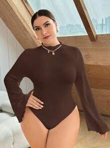 SHEIN Essnce 大尺碼女式喇叭袖連身衣 - 咖啡棕 - 查看 1