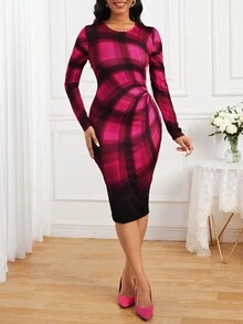 SHEIN Lady Women's Plaid And Printed Bodycon Dress - Multicolor - View 6