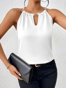 Chiquease Blusa De Mujer Sin Mangas Con Tirantes En El Cuello Y Cadena - Blanco - Ver 5