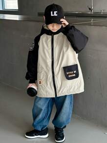 Chaqueta acolchada cálida informal de otoño/invierno para niño preadolescente - Beis - Ver 1