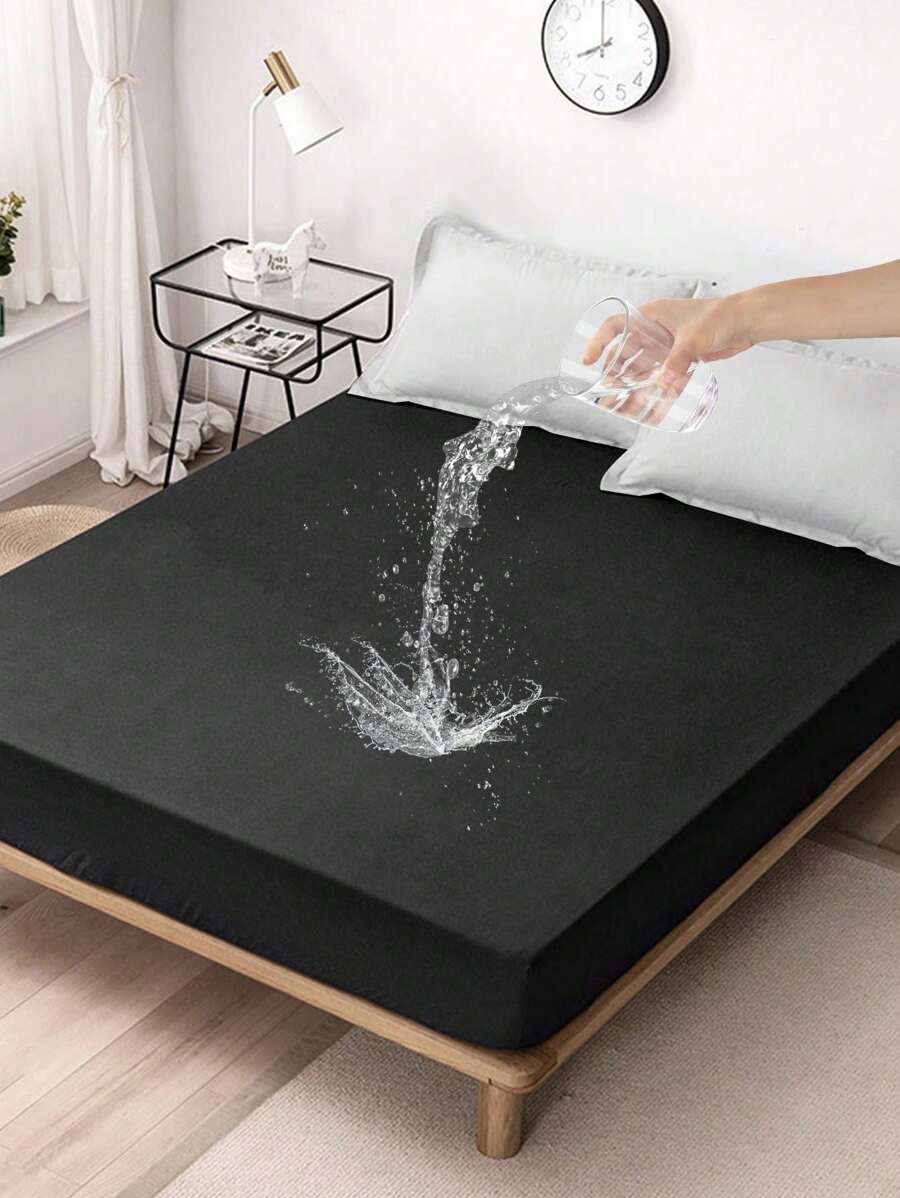 1 pieza Sábana ajustada impermeable de compuesto TPU de unicolor - Negro - Ver 1