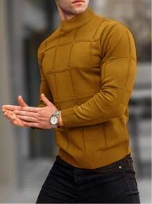 Men's Plaid Jacquard Turtleneck Fashionable Sweater - Brown - View 1