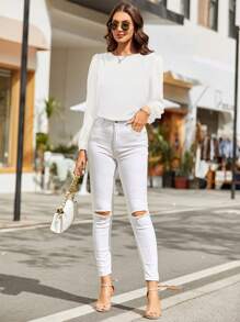 EMERY ROSE Women Blouses Backless Tie Back Plain Casual - Putih - View 6