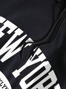 INAWLY 帶文字印刷和束口的連帽運動衫 - 黑色 - 查看 4