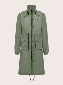 In My Nature Women's Outdoor Long Waterproof Hooded Raincoat Jacket With Drawstring - Olive Green - View 8