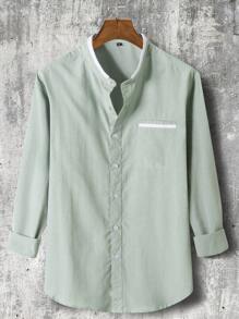 Manfinity Homme 男款素色簡約長袖襯衫(現貨) - 綠色 - 查看 1