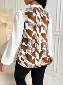 SHEIN Lady Graphic Print Tie-neck Lantern Sleeve Blouse - Multicolor - View 2