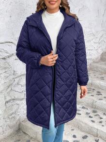 SHEIN LUNE Áo khoác đệm hình kim cương cỡ lớn cho nữ - Màu xanh hải quân - Xem 4