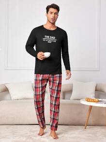 Men's Casual Homewear Top With Letter Print - Black - View 6
