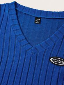 SHEIN Coolane 毛織女士t恤,字母圖案 - 寶藍色 - 查看 6