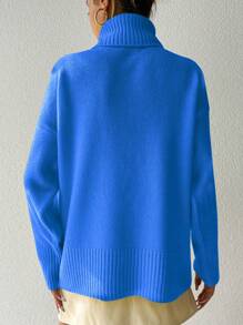 EURMUSE Turtleneck Drop Shoulder Sweater - Royal Blue - View 2