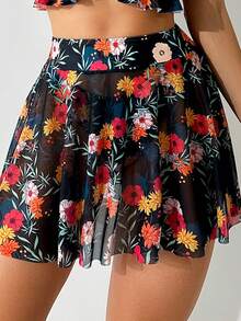 Women's Flower Print Halter Neck Bikini Set With Matching Bottoms Summer Beach - Multicolor - View 3