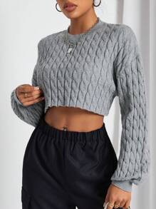 SHEIN EZwear Màu thuần Thả vai Quần skinny Áo len - Xám - Xem 4