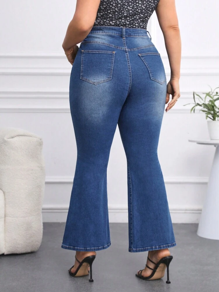 Plus Size Distressed Flared Jeans