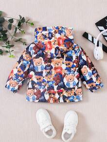 SHEIN Baby Boys' Bear Camouflage Printed Hooded Long Sleeve Jacket - Multicolor - View 2