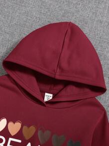 SHEIN 少女心形字母图案卫衣 - 紅色 - 查看 3
