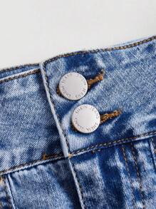 SHEIN MOD Của phụ nữ Quây Nhấn Nếp gấp Váy Denim Bộ - Màu xanh lam - Xem 5