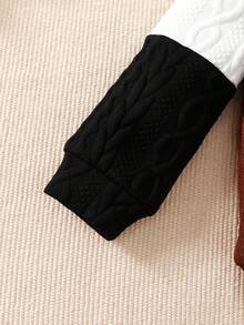 嬰幼兒中性休閒厚肩扣釦套裝,三色拼接和提花織物,適用於秋冬季節 - 棕色 - 查看 5