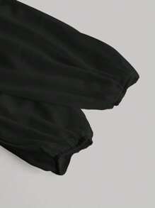 SHEIN MOD Women's Peachskin Fabric Slim Fit Lantern Sleeve Shirt - Black - View 3