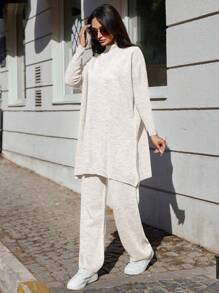 EURMUSE Women's Batwing Sleeve Sweater And Pants Set - White - View 6