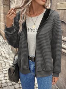 SHEIN Clasi Chaqueta Con Capucha De Color Sólido - Gris Oscuro - Ver 6