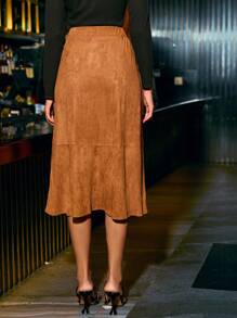 SHEIN Clasi Của phụ nữ Nút phía trước Váy - màu nâu - Xem 2