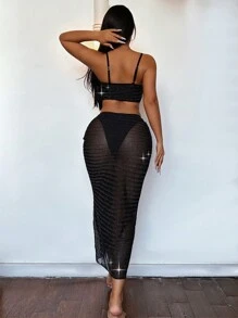 SHEIN Swim 女士夏季罩衫裙 - 黑色 - 查看 2