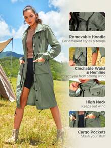 In My Nature Women's Outdoor Long Waterproof Hooded Raincoat Jacket With Drawstring - Olive Green - View 7
