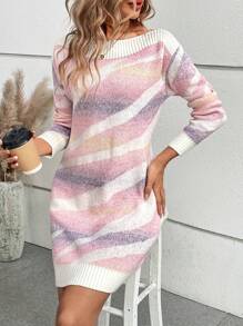SHEIN LUNE 女士圓領修身毛衣連身裙 - 彩色 - 查看 5