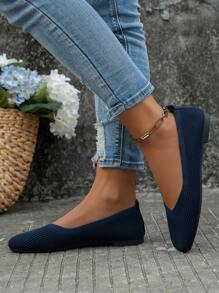 Women's Comfortable Breathable Flat Shoes, Outdoor Fashion Ballet Patchwork Slip-On Loafers - Navy Blue - View 5
