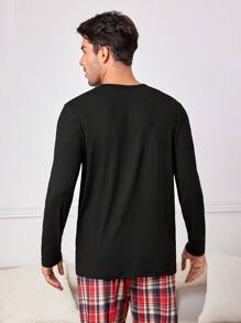 Men's Casual Homewear Top With Letter Print - Black - View 2
