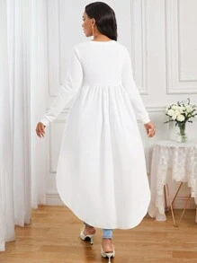 SHEIN Lady Của phụ nữ Hem cao-thấp Áo sơ mi - trắng - Xem 2