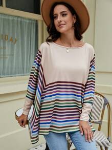 EMERY ROSE Camel Striped Cape Sleeve Top T-shirt - Camel - View 6