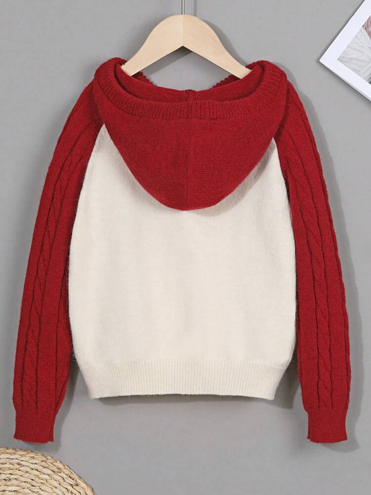 Shoulder-connected Hooded Knitted Pullover With Letter Pattern