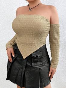 Flirla Kích thước lớn Của phụ nữ Textured Chất vải Áo không dây - Màu Khaki - Xem 6