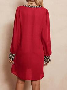 SHEIN Clasi Của phụ nữ In hoa Báo Cổ Vết đẻo Đầm - Màu Đỏ Sâu - Xem 2