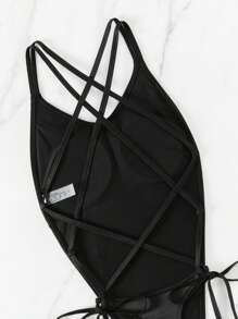 Swim SXY Đồ bơi một mảnh buộc lưng hở vai mùa hè cho nữ - màu đen - Xem 7