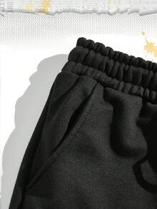 ROMWE MEN Harry Potter | ROMWE Men Letter Print Drawstring Sweatpants - Black - View 3